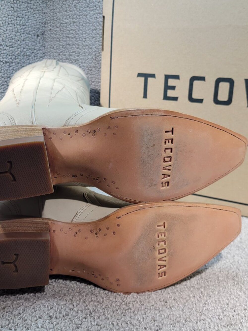 Tecovas The Loretta Women's US Size 8.5B Cream Cowhide Leather Cowgirl Boots - Picture 9 of 10